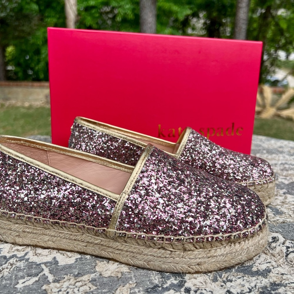 NWB - Kate Spade Rose Gold Glitter Espadrilles - Size 6 - Picture 4 of 14